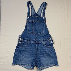 Shortalls Girl’s XL 14-16 Blue Denim Jean Overall Shorts Cut Off Raw Hem Summer